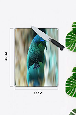 Balık Desen Cam Kesme Tablası | Hediyelik, Dekoratif, Ofis, Mutfak 