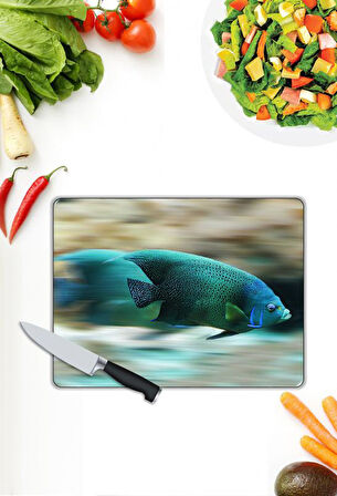 Balık Desen Cam Kesme Tablası | Hediyelik, Dekoratif, Ofis, Mutfak 