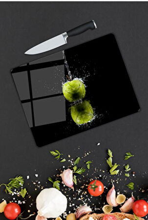 Elma Desen Cam Kesme Tablası | Hediyelik, Dekoratif, Ofis, Mutfak 