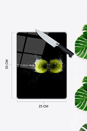 Elma Desen Cam Kesme Tablası | Hediyelik, Dekoratif, Ofis, Mutfak 