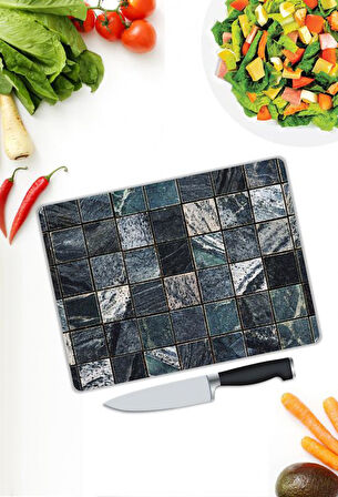 Kare Desen Cam Kesme Tablası | Hediyelik, Dekoratif, Ofis, Mutfak 