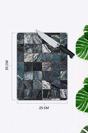 Kare Desen Cam Kesme Tablası | Hediyelik, Dekoratif, Ofis, Mutfak 