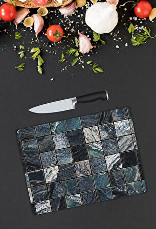 Kare Desen Cam Kesme Tablası | Hediyelik, Dekoratif, Ofis, Mutfak 