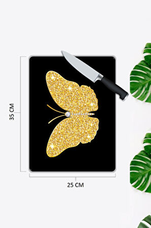 Kelebek Desen Cam Kesme Tablası | Hediyelik, Dekoratif, Ofis, Mutfak 