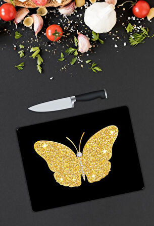 Kelebek Desen Cam Kesme Tablası | Hediyelik, Dekoratif, Ofis, Mutfak 