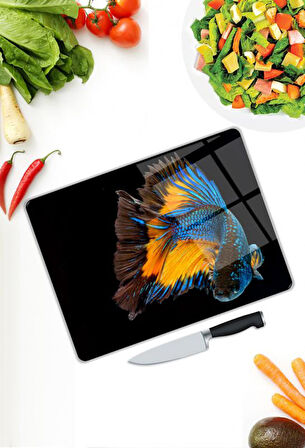 Balık Desen Cam Kesme Tablası | Hediyelik, Dekoratif, Ofis, Mutfak 