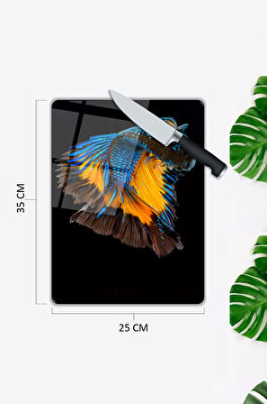 Balık Desen Cam Kesme Tablası | Hediyelik, Dekoratif, Ofis, Mutfak 