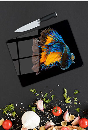 Balık Desen Cam Kesme Tablası | Hediyelik, Dekoratif, Ofis, Mutfak 