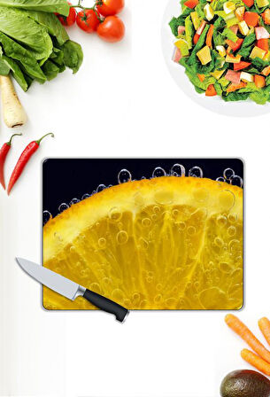 Limon Desen Cam Kesme Tablası | Hediyelik, Dekoratif, Ofis, Mutfak 