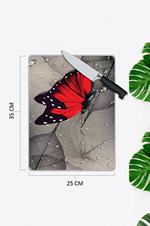 Kelebek Desen Cam Kesme Tablası | Hediyelik, Dekoratif, Ofis, Mutfak 