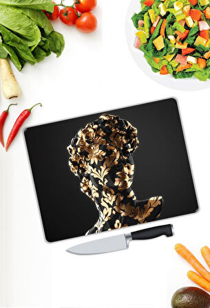 Heykel Desen Cam Kesme Tablası | Hediyelik, Dekoratif, Ofis, Mutfak 