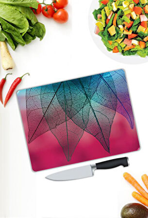 Minimal Yaprak Desen Cam Kesme Tablası | Hediyelik, Dekoratif, Ofis, Mutfak 