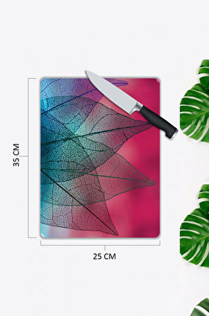 Minimal Yaprak Desen Cam Kesme Tablası | Hediyelik, Dekoratif, Ofis, Mutfak 