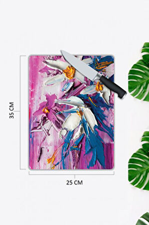 Çiçek Desen Cam Kesme Tablası | Hediyelik, Dekoratif, Ofis, Mutfak 