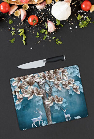 Çiçek Desen Cam Kesme Tablası | Hediyelik, Dekoratif, Ofis, Mutfak 