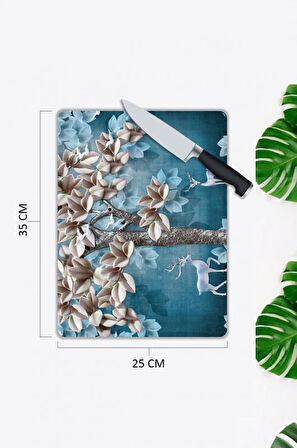 Çiçek Desen Cam Kesme Tablası | Hediyelik, Dekoratif, Ofis, Mutfak 