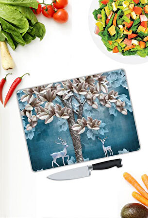 Çiçek Desen Cam Kesme Tablası | Hediyelik, Dekoratif, Ofis, Mutfak 