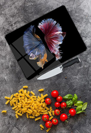 Balık Desen Cam Kesme Tablası | Hediyelik, Dekoratif, Ofis, Mutfak 