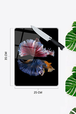 Balık Desen Cam Kesme Tablası | Hediyelik, Dekoratif, Ofis, Mutfak 