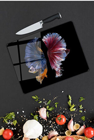 Balık Desen Cam Kesme Tablası | Hediyelik, Dekoratif, Ofis, Mutfak 