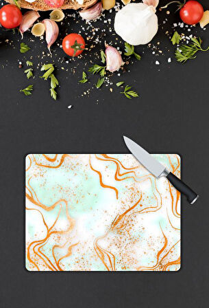 Mermer Desen Cam Kesme Tablası | Hediyelik, Dekoratif, Ofis, Mutfak 