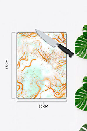 Mermer Desen Cam Kesme Tablası | Hediyelik, Dekoratif, Ofis, Mutfak 