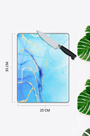 Mermer Desen Cam Kesme Tablası | Hediyelik, Dekoratif, Ofis, Mutfak 