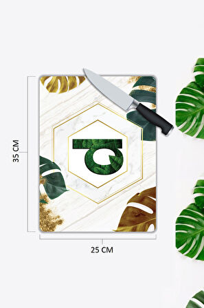 Harf Desen Cam Kesme Tablası | Hediyelik, Dekoratif, Ofis, Mutfak 