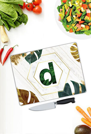 Harf Desen Cam Kesme Tablası | Hediyelik, Dekoratif, Ofis, Mutfak 