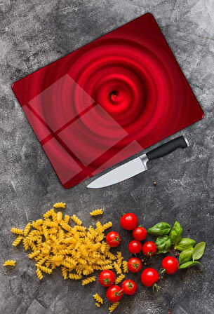 Kırmızı Girdap Desen Cam Kesme Tablası | Hediyelik, Dekoratif, Ofis, Mutfak 