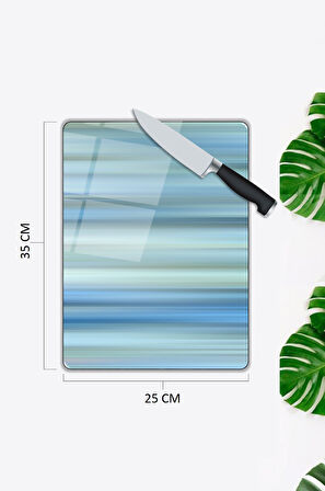 Mavi Tonlar Cam Kesme Tablası | Hediyelik, Dekoratif, Ofis, Mutfak 