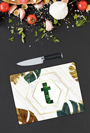 Harf Desen Cam Kesme Tablası | Hediyelik, Dekoratif, Ofis, Mutfak 