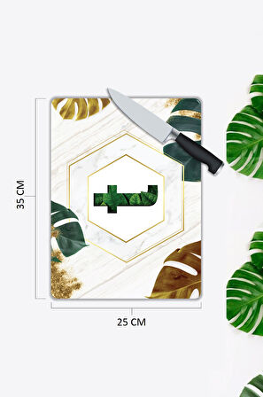 Harf Desen Cam Kesme Tablası | Hediyelik, Dekoratif, Ofis, Mutfak 