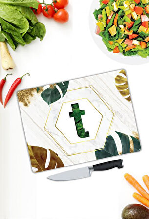 Harf Desen Cam Kesme Tablası | Hediyelik, Dekoratif, Ofis, Mutfak 