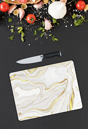 Mermer Desen Cam Kesme Tablası | Hediyelik, Dekoratif, Ofis, Mutfak 