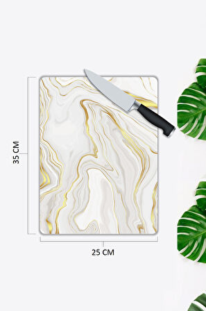 Mermer Desen Cam Kesme Tablası | Hediyelik, Dekoratif, Ofis, Mutfak 