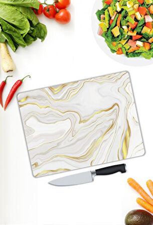 Mermer Desen Cam Kesme Tablası | Hediyelik, Dekoratif, Ofis, Mutfak 