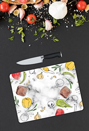 Renkli Çizim Desen Cam Kesme Tablası | Hediyelik, Dekoratif, Ofis, Mutfak 