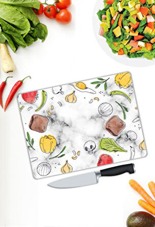 Renkli Çizim Desen Cam Kesme Tablası | Hediyelik, Dekoratif, Ofis, Mutfak 