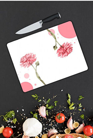 Çiçek Desen Cam Kesme Tablası | Hediyelik, Dekoratif, Ofis, Mutfak 