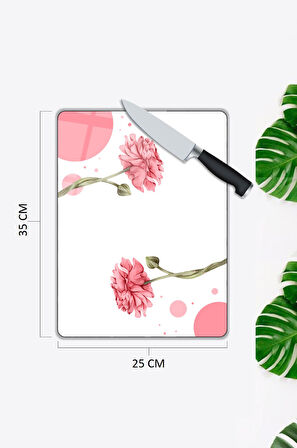 Çiçek Desen Cam Kesme Tablası | Hediyelik, Dekoratif, Ofis, Mutfak 