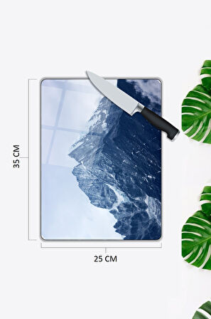 Dağ Desen Cam Kesme Tablası | Hediyelik, Dekoratif, Ofis, Mutfak 