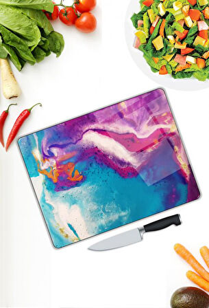 Renkli Desen Cam Kesme Tablası | Hediyelik, Dekoratif, Ofis, Mutfak 