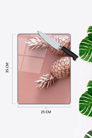 Ananas Desen Cam Kesme Tablası | Hediyelik, Dekoratif, Ofis, Mutfak 