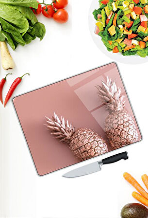 Ananas Desen Cam Kesme Tablası | Hediyelik, Dekoratif, Ofis, Mutfak 