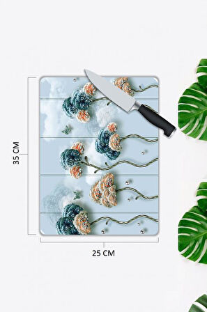 Minimal Desen Cam Kesme Tablası | Hediyelik, Dekoratif, Ofis, Mutfak 