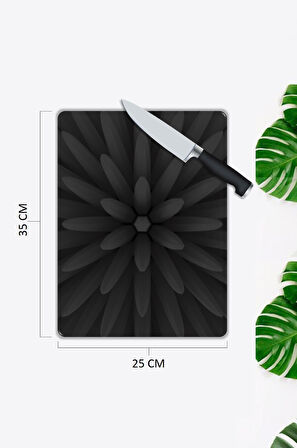 Siyah Desen Cam Kesme Tablası | Hediyelik, Dekoratif, Ofis, Mutfak 