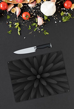 Siyah Desen Cam Kesme Tablası | Hediyelik, Dekoratif, Ofis, Mutfak 