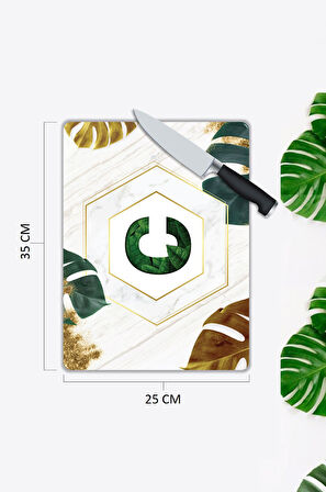 Harf Desen Cam Kesme Tablası | Hediyelik, Dekoratif, Ofis, Mutfak 