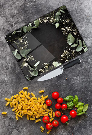 Yaprak Desen Cam Kesme Tablası | Hediyelik, Dekoratif, Ofis, Mutfak 